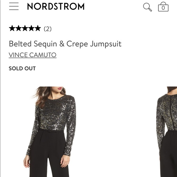 VINCE CAMUTO Belted Sequin & Crepe Jumpsuit - Picture 6 of 6